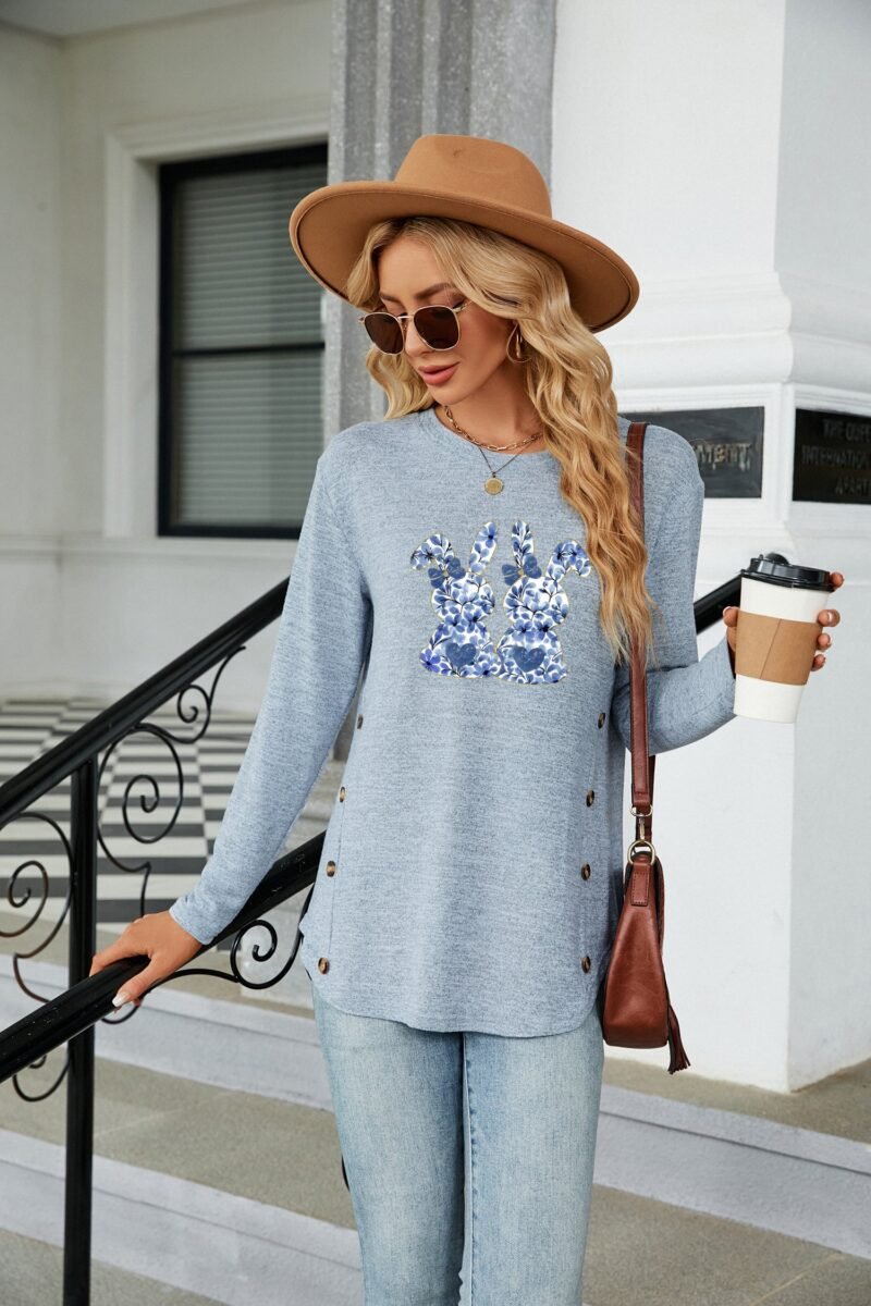 Cute Easter Bunny Graphic Crewneck Long Sleeve Top