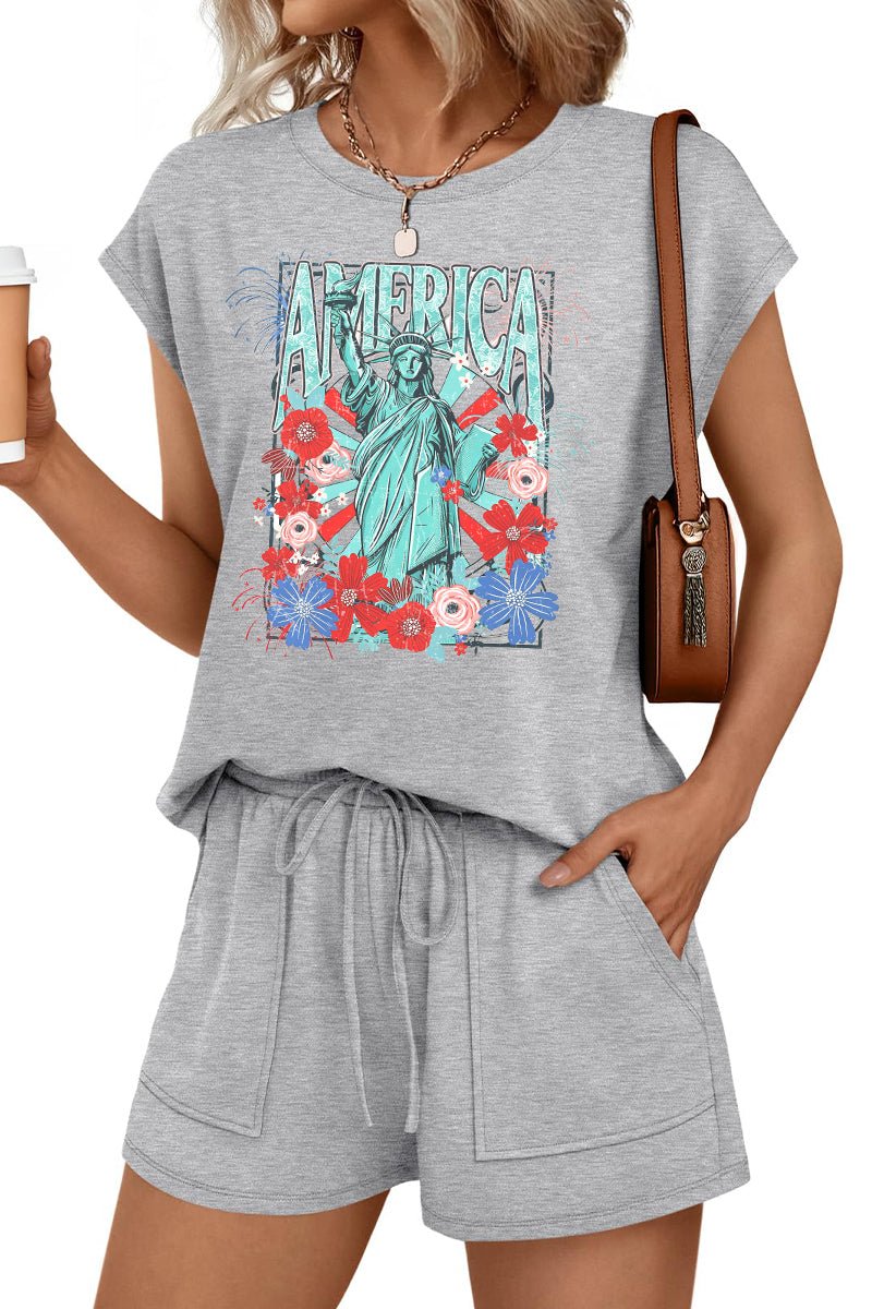 Fourth of July America Graphic Top and Shorts Set
