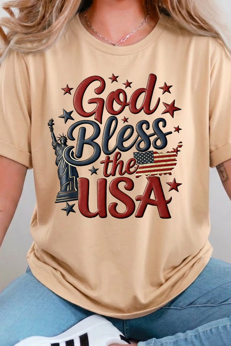Fourth of July God Bless USA Graphic Tee for Women