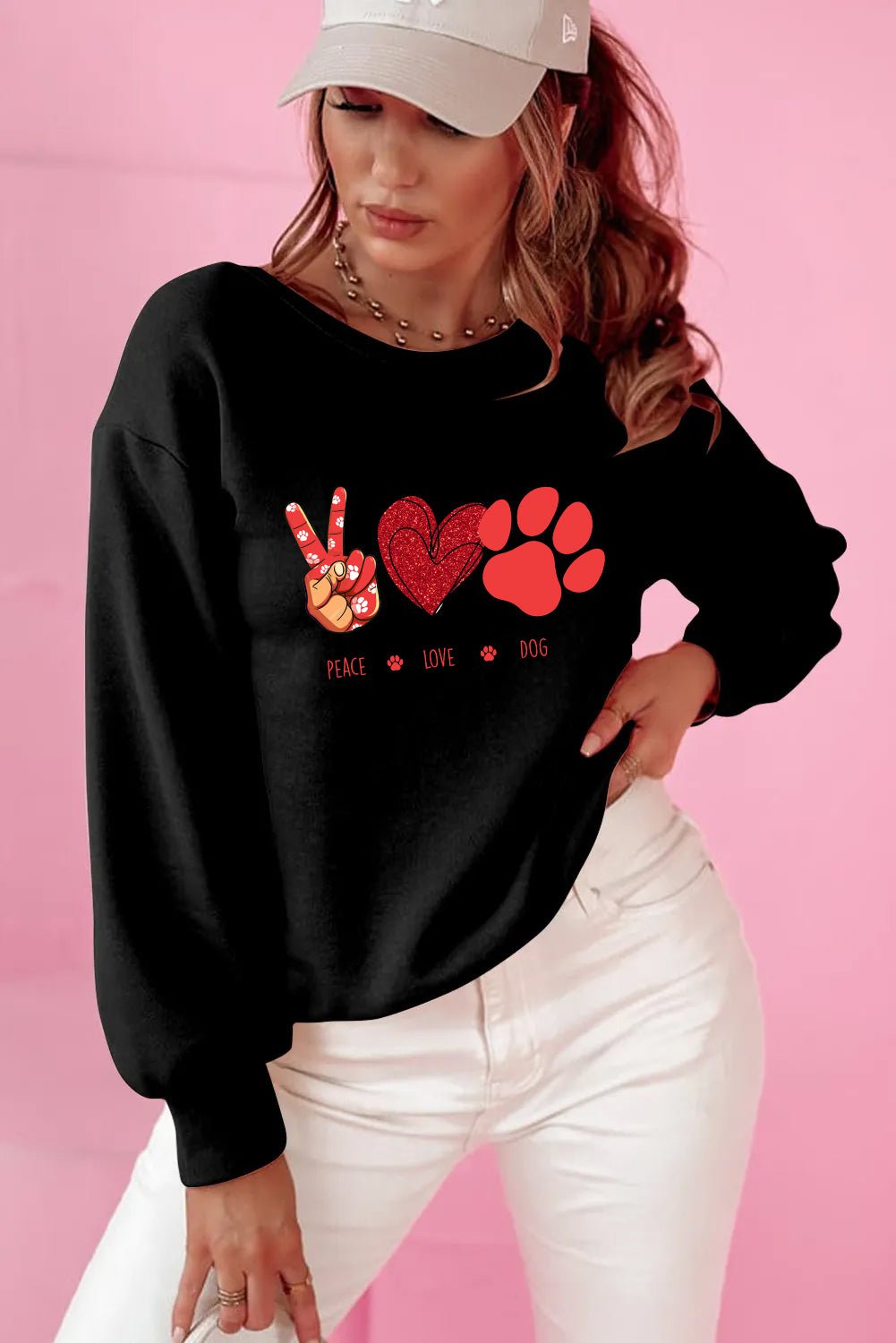Valentine’s Day Peace Love Dog Graphic Bow Back Sweatshirt