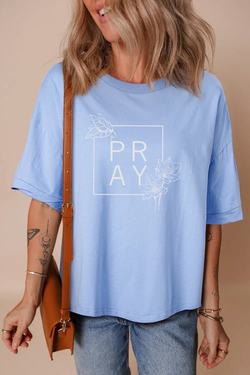 Easter Pray Graphic Tee Christian Faith Womens Top
