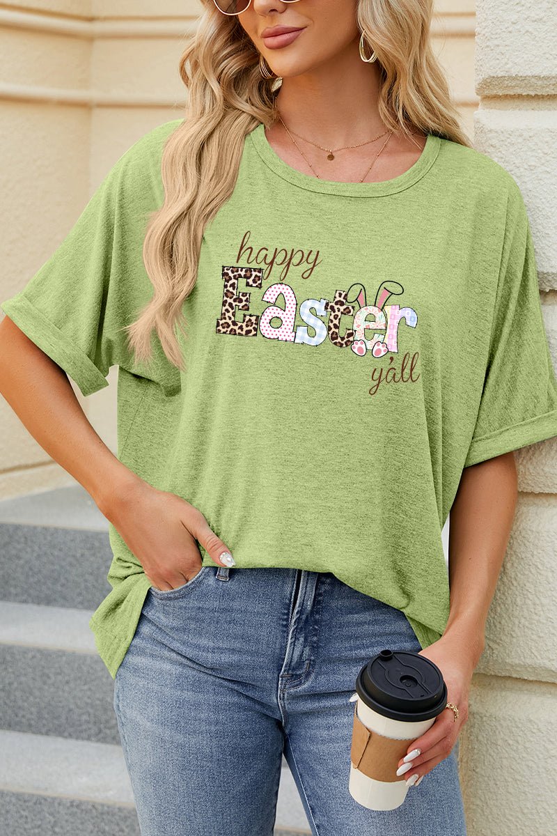 Happy Easter Clover Graphic Oversized Casual Tee