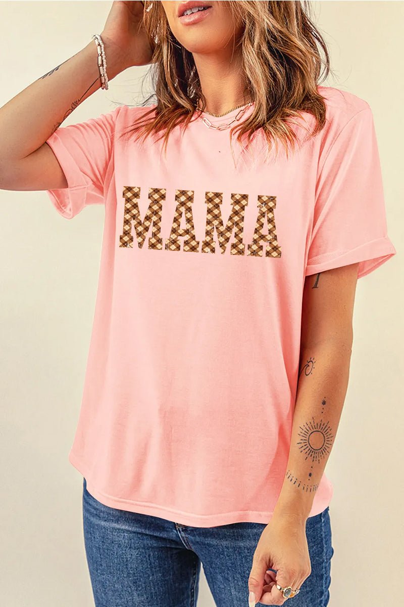 Mothers Day Leopard MAMA Graphic Tee Casual Womens Top