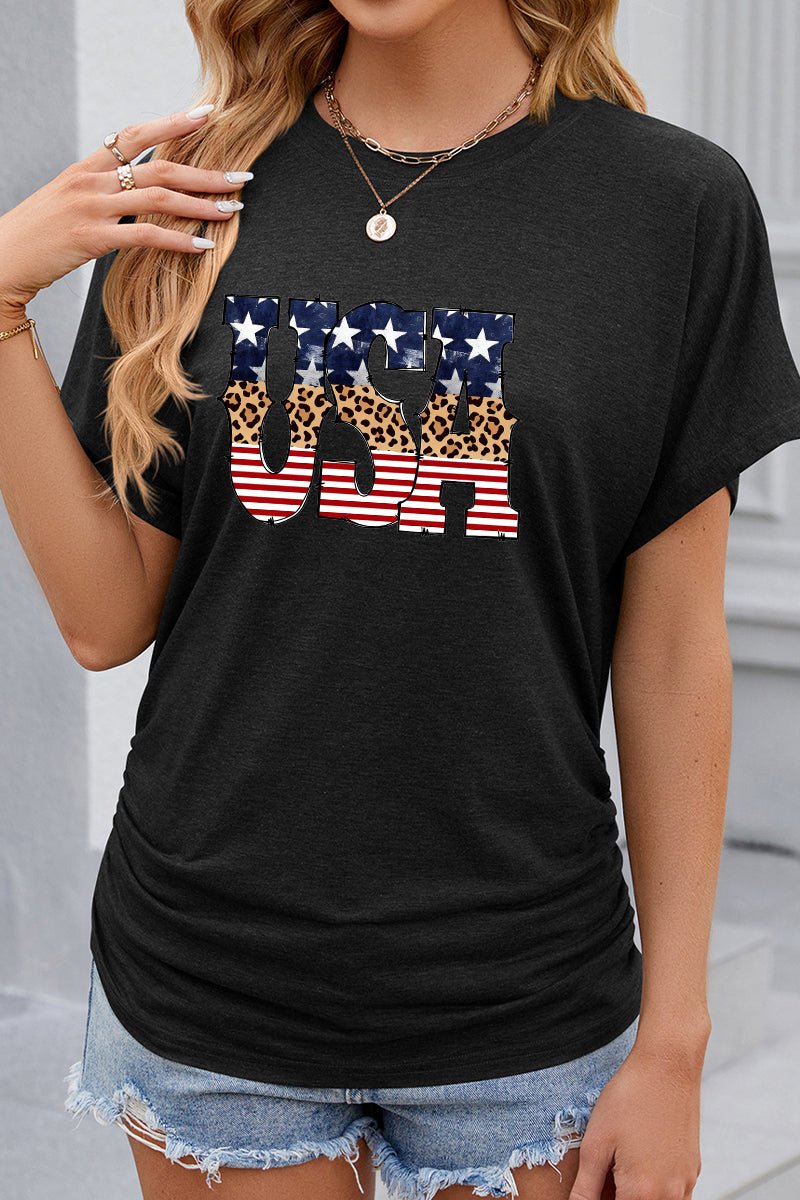 USA Mixed Print Graphic 4th of July Patriotic Tee