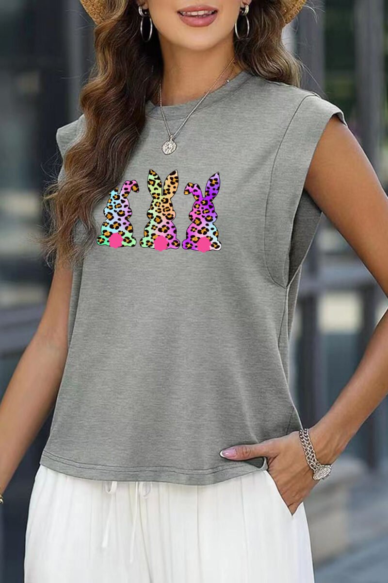 Easter Sequin Bunny Graphic Sleeveless Casual Top