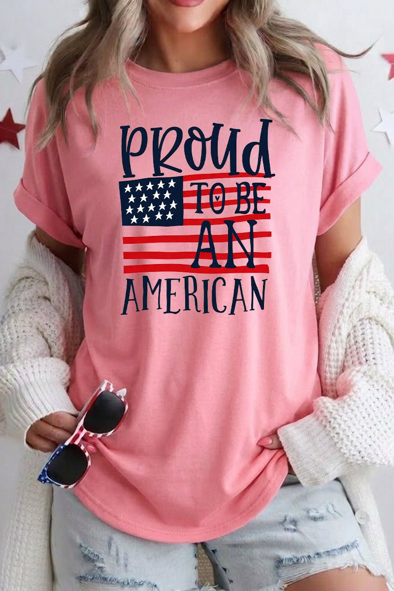 Women 4th of July Proud to Be an American T Shirt