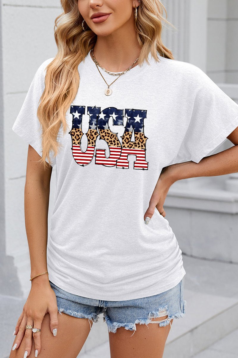 USA Mixed Print Graphic 4th of July Patriotic Tee