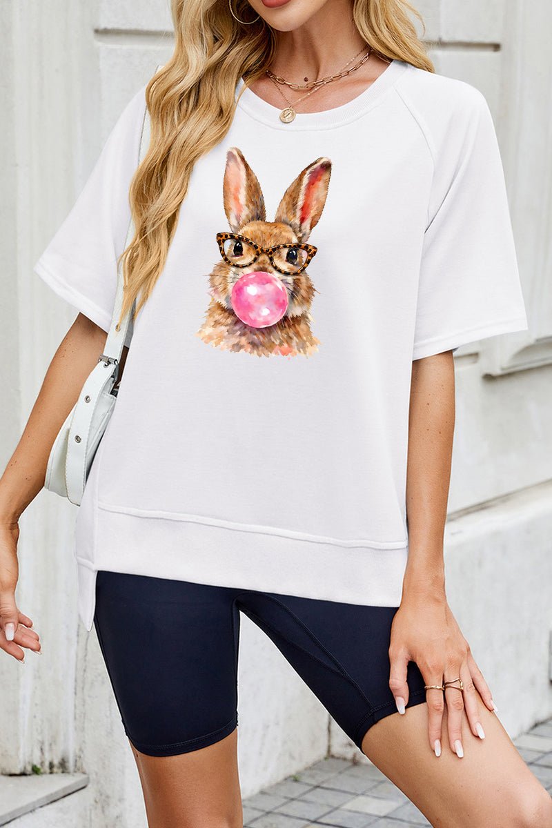 Easter Floral Bunny Graphic Tee Women Spring Casual Shirt