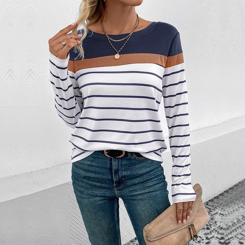 Colorblock Striped Long Sleeve Casual Boutique Top