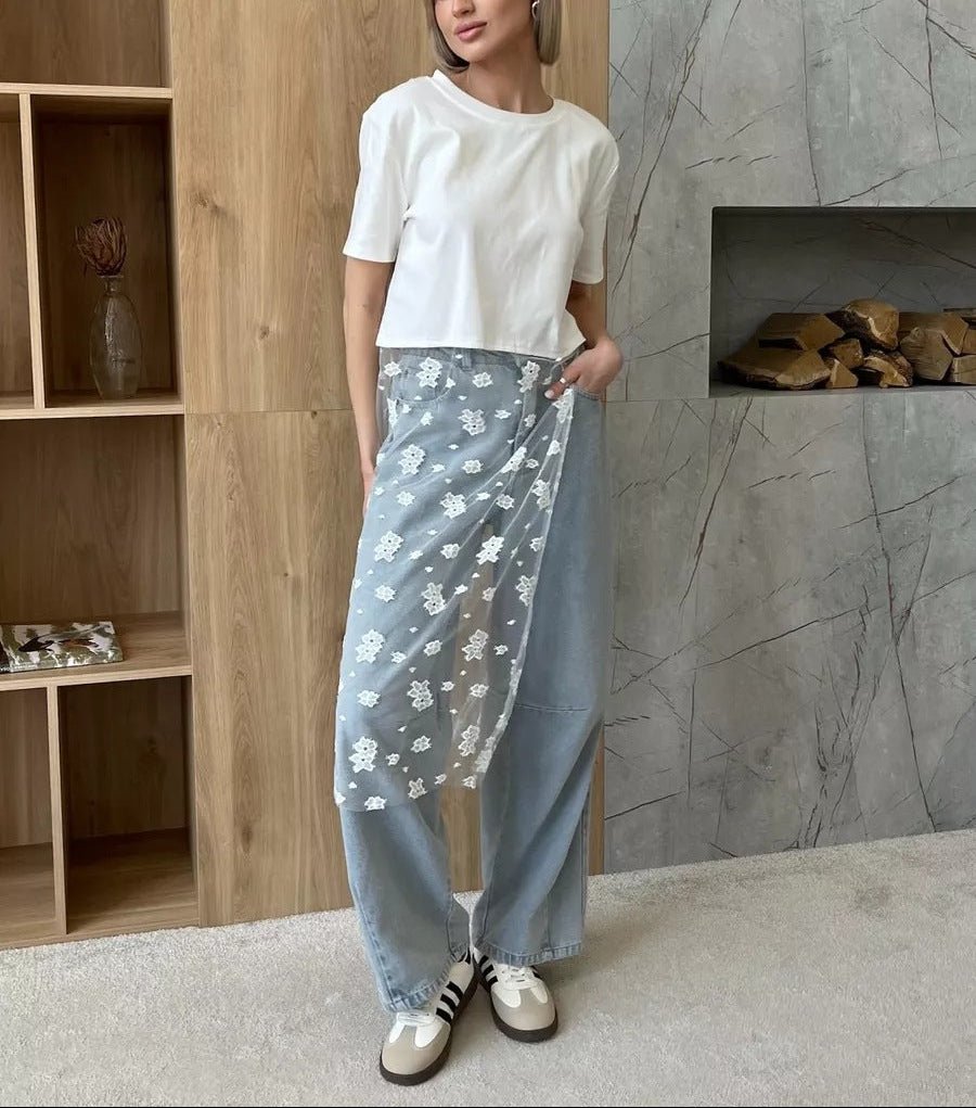 Women Lace Hem Cotton Short Sleeve Casual T Shirt