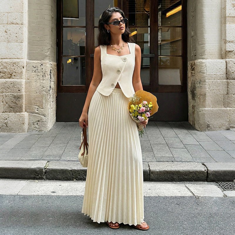 Solid Pleated Set Dress Casual Resort