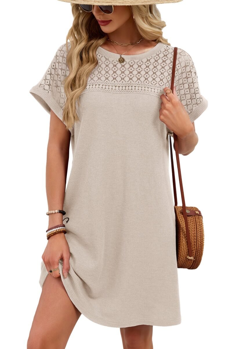 Women’s Lace Patchwork Short Sleeve Casual T Shirt Dress