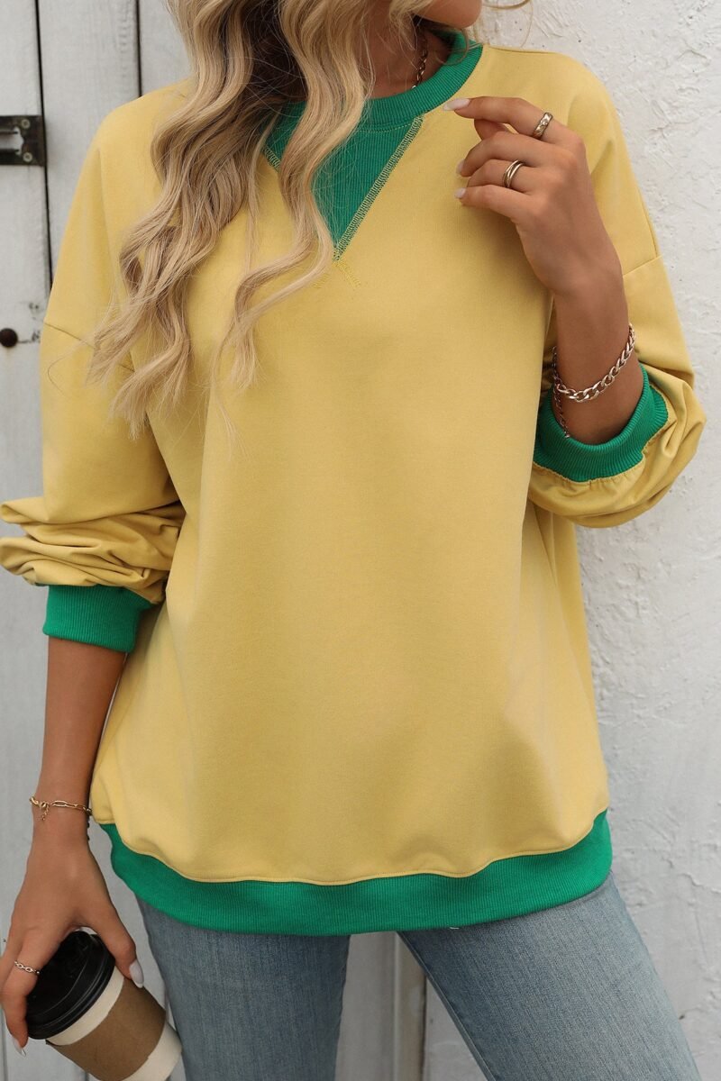 Solid Color Round Neck Fork Loose Sweatshirt Sweater