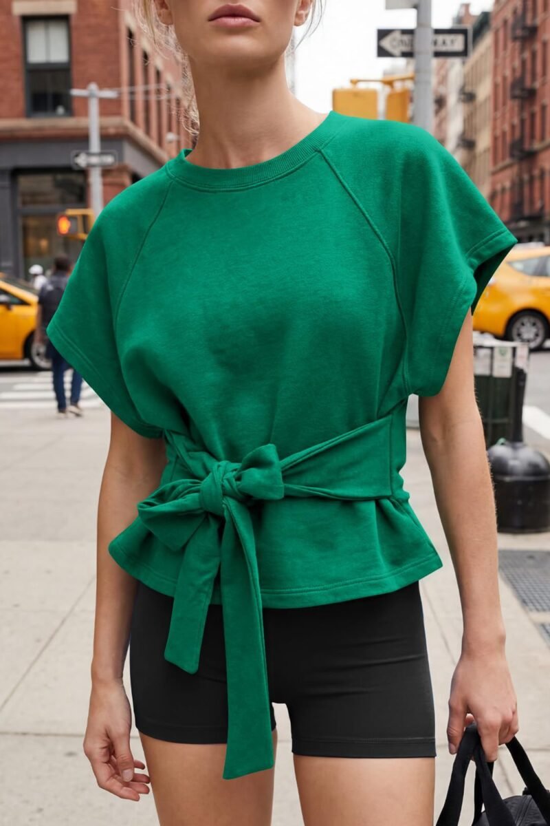 Solid Tie Waist Blouse Oversized Boutique Peplum Top