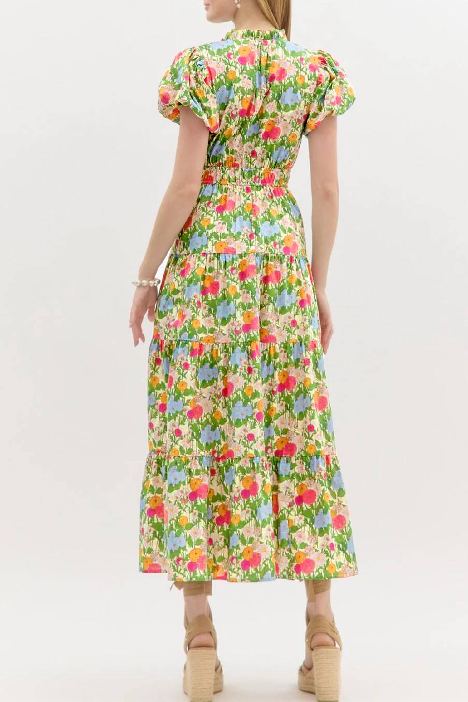 Floral Cotton Dress Casual Short Sleeve High Waist Shift