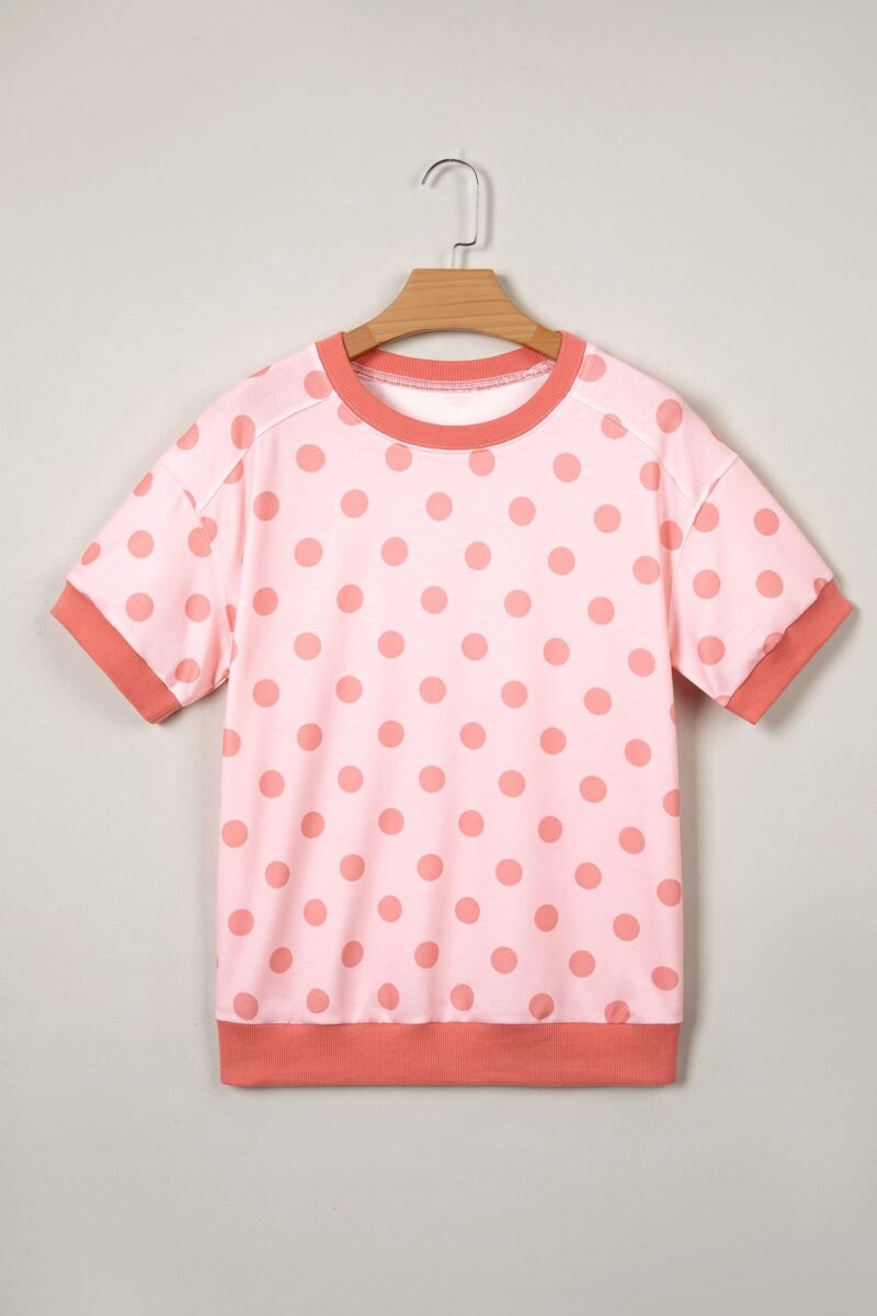 Polka Dot Knit Tee Casual Colorblock Boutique Top
